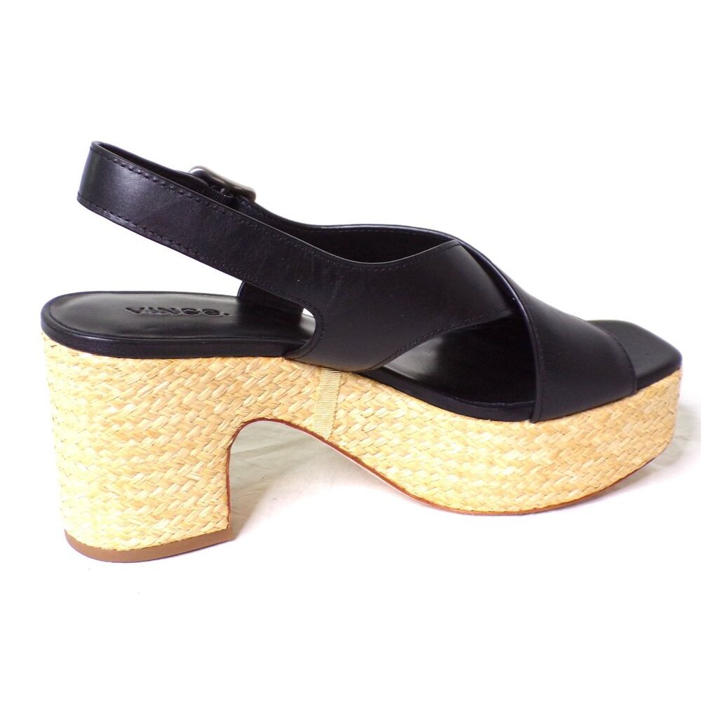 🆕VINCE Clementina Platform Raffia Heel Sandal Shoe Leather 8 Black - Picture 7 of 10